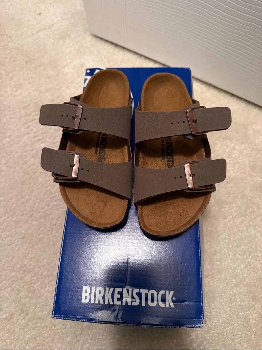 New in box. Never worn. Birkenstock Kids Double-Strap Sandals in mocha. Size ten